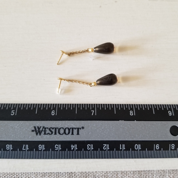 14K Gold Smokey Quartz Dangling Earrings - Picture 8 of 8